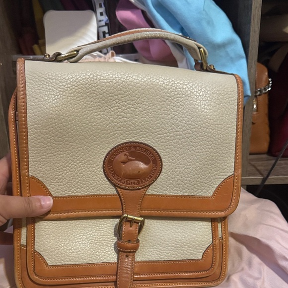 Dooney & Bourke Cream and Brown Leather Satchel - Picture 1 of 11